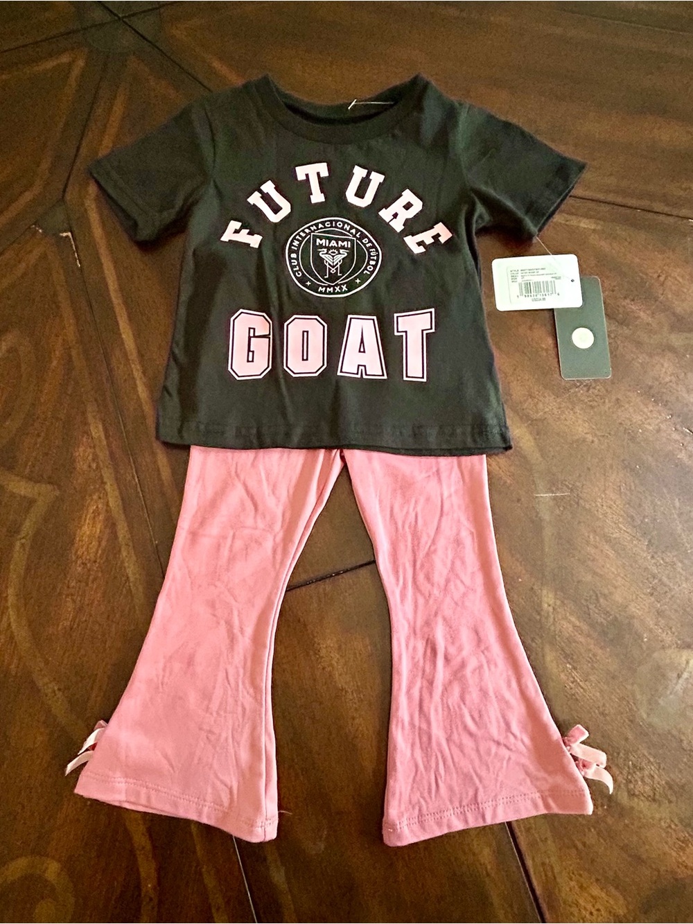 NWT Girls 2T Coordinated Set-MLS Miami Future Goat Top & Btween Pink Bow Pants